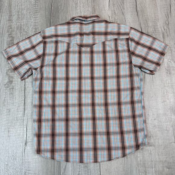 Howler Men's Button-Up Plaid Brown/Blue Snap Button Size M Short Sleeve Casual - Picture 2 of 5